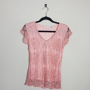 M. Nicole Evening Pink Crochet Blouse